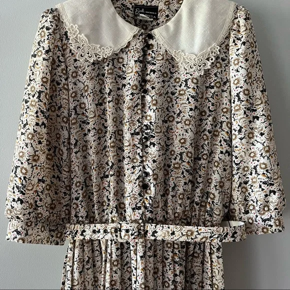 Vintage Breli Originals Button Down Cottage Floral Pleated Dress Size 16 - Picture 4 of 17